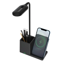 Cargador Inalámbrico 4 en 1, 15W, Portaboligrafo, Stand Celular y Lampara Escritorio.