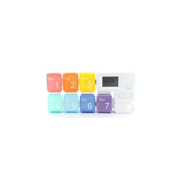 Dispensador de Pastillas con Timer, en PP, tamaño 17.2 x 7.3 x 2.5 cmts,