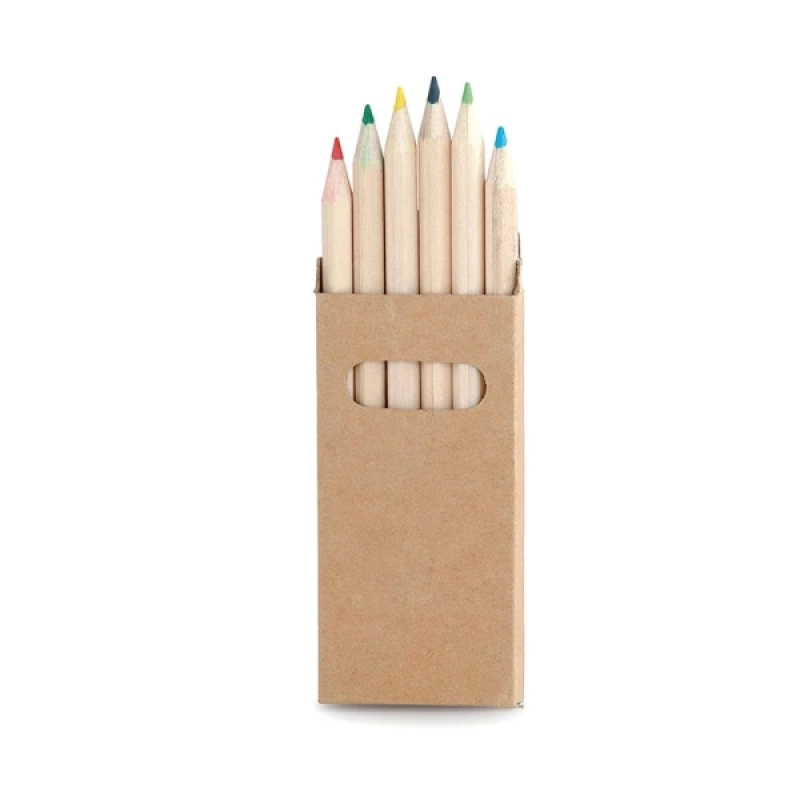 Set de 6 colores en caja de carton reciclable, tamaño 9.2 x 4.5 cmts