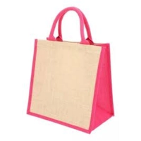 Bolso Tahiti, en Yute, con manijas y ribete en lona, 38 x 35 x 12 cmts