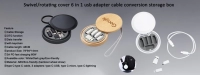 Set 6 en 1 de adaptadores y conectores para celular,  en bambu, de 8 x 8 x 1.6 cmts