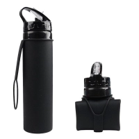 Botella Flex, 700 ml, en silicona, se comprime, tapa chupo y mosqueton, 27x 6.5 cm