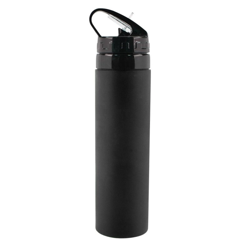 Botella Flex, 700 ml, en silicona, se comprime, tapa chupo y mosqueton, 27x 6.5 cm