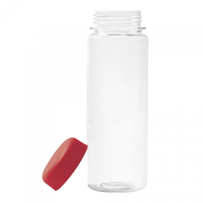 Botella Stark, plastica transparente con tapa de color, 500 ml., 18 x 6.5 cmts