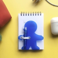 Cuaderno Buddy, pasta dura, con boligrafo, 13 x 9.2 cmts.