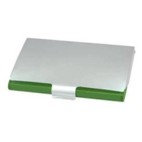 Porta tarjetas en Aluminio con acrílico, 9.8 x 6.4 cmts