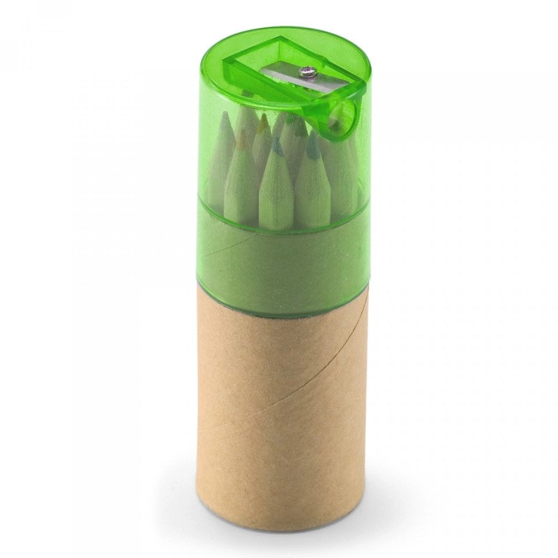 Set de Colores en tubo de Carton, con Sacapuntas. 10.5 x 3.5 cmts